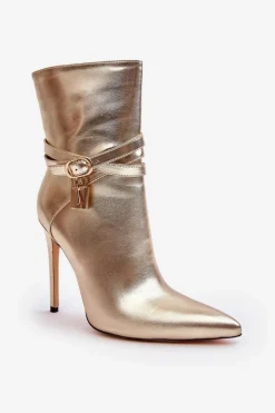 Boto Botki Na Obcasie*Damskie Botki Na Szpilce Z Paskami Złote Casulle