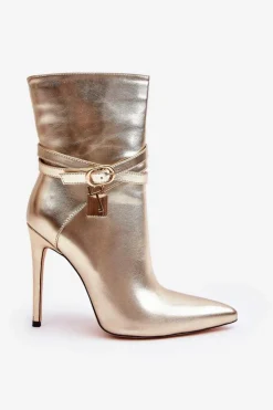 Boto Botki Na Obcasie*Damskie Botki Na Szpilce Z Paskami Złote Casulle