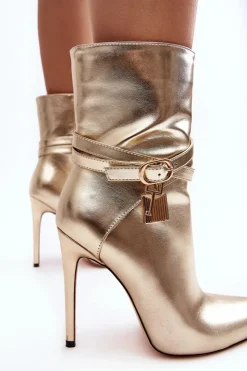 Boto Botki Na Obcasie*Damskie Botki Na Szpilce Z Paskami Złote Casulle