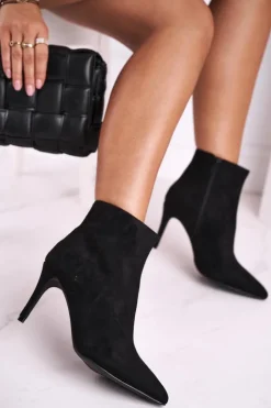 Damskie Boto Damskie Botki Na Szpilce Zamszowe Czarne Beneco