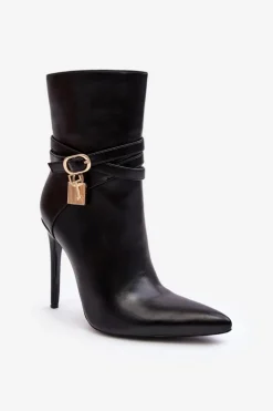Boto Damskie Botki Na Szpilce Z Paskami Czarne Casulle