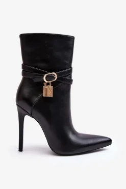 Boto Damskie Botki Na Szpilce Z Paskami Czarne Casulle