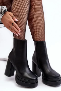 Boto Czarne Botki|Botki Zimowe Damskie*Damskie Botki Na Wysokim Słupku I Platformie Czarne Sandstra