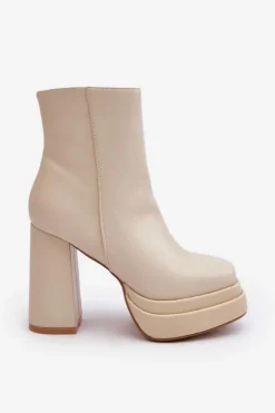 Boto Botki Zimowe Damskie|Brązowe I Beżowe Botki*Damskie Botki Na Wysokim Słupku I Platformie Jasnobeżowe Sandstra