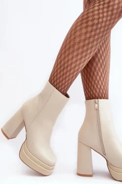 Boto Botki Zimowe Damskie|Brązowe I Beżowe Botki*Damskie Botki Na Wysokim Słupku I Platformie Jasnobeżowe Sandstra