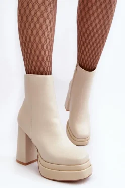 Boto Botki Zimowe Damskie|Brązowe I Beżowe Botki*Damskie Botki Na Wysokim Słupku I Platformie Jasnobeżowe Sandstra
