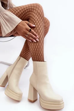 Boto Botki Zimowe Damskie|Brązowe I Beżowe Botki*Damskie Botki Na Wysokim Słupku I Platformie Jasnobeżowe Sandstra