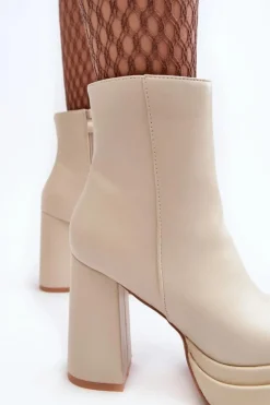 Boto Botki Zimowe Damskie|Brązowe I Beżowe Botki*Damskie Botki Na Wysokim Słupku I Platformie Jasnobeżowe Sandstra