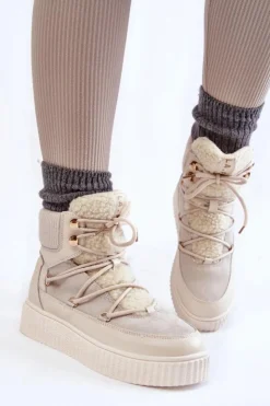 Damskie Boto Damskie Botki Śniegowce La.Fi 280072W-QN Jasnobeżowe