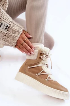 Boto Śniegowce Damskie*Damskie Botki Śniegowce La.Fi 280072TA-QN Beżowe