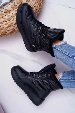 Damskie Boto Damskie Botki Śniegowce Ocieplane Futerkiem Czarne Fahrenheit