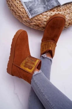 Damskie Big Star Shoes Damskie Botki Śniegowce Ocieplane Brązowe Big Star EE274259