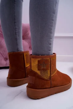 Damskie Big Star Shoes Damskie Botki Śniegowce Ocieplane Brązowe Big Star EE274259