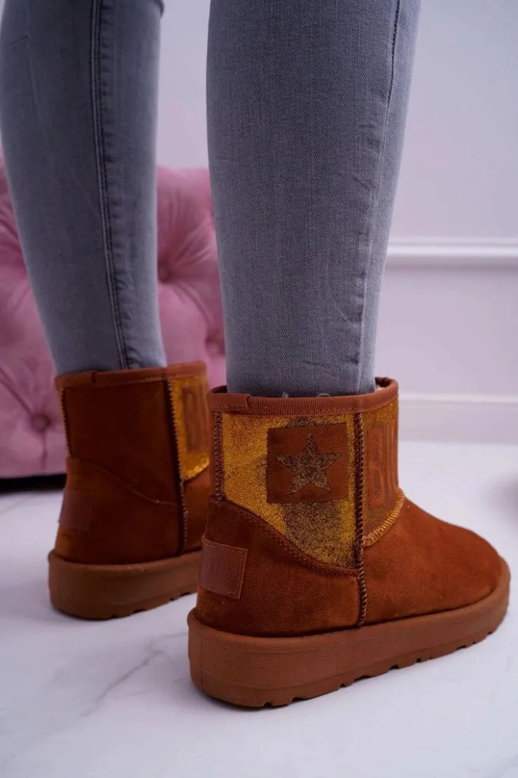 Damskie Big Star Shoes Damskie Botki Śniegowce Ocieplane Brązowe Big Star EE274259