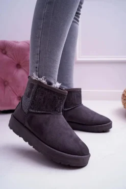 Discount Big Star Shoes Damskie Botki Śniegowce Ocieplane Szare Big Star EE274262