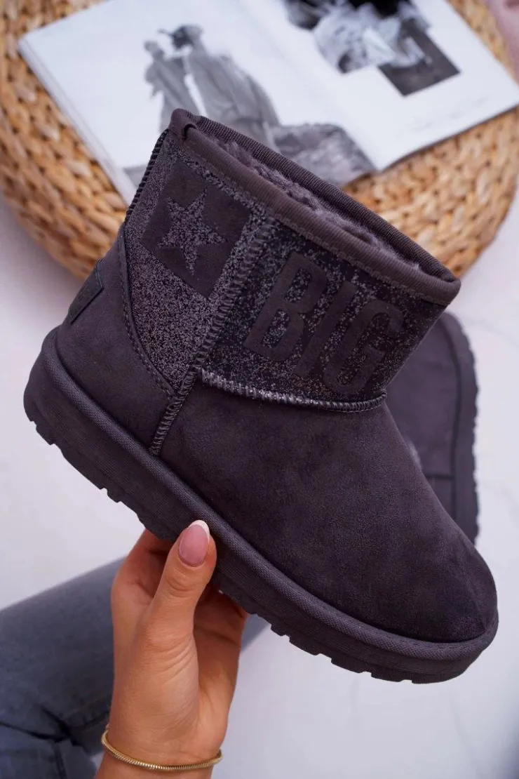 Discount Big Star Shoes Damskie Botki Śniegowce Ocieplane Szare Big Star EE274262