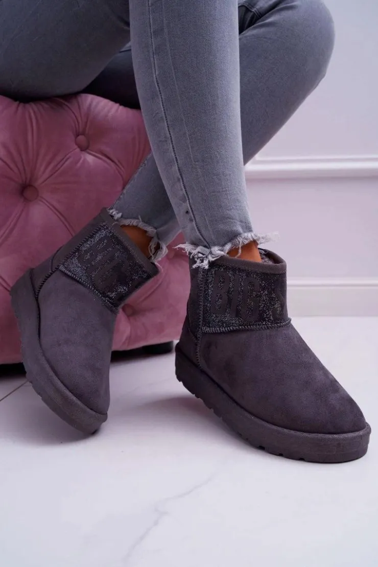 Discount Big Star Shoes Damskie Botki Śniegowce Ocieplane Szare Big Star EE274262