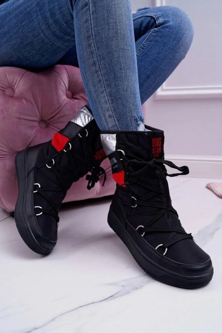Online Big Star Shoes Damskie Botki Śniegowce Ocieplane Futerkiem Big Star Czarne EE274656