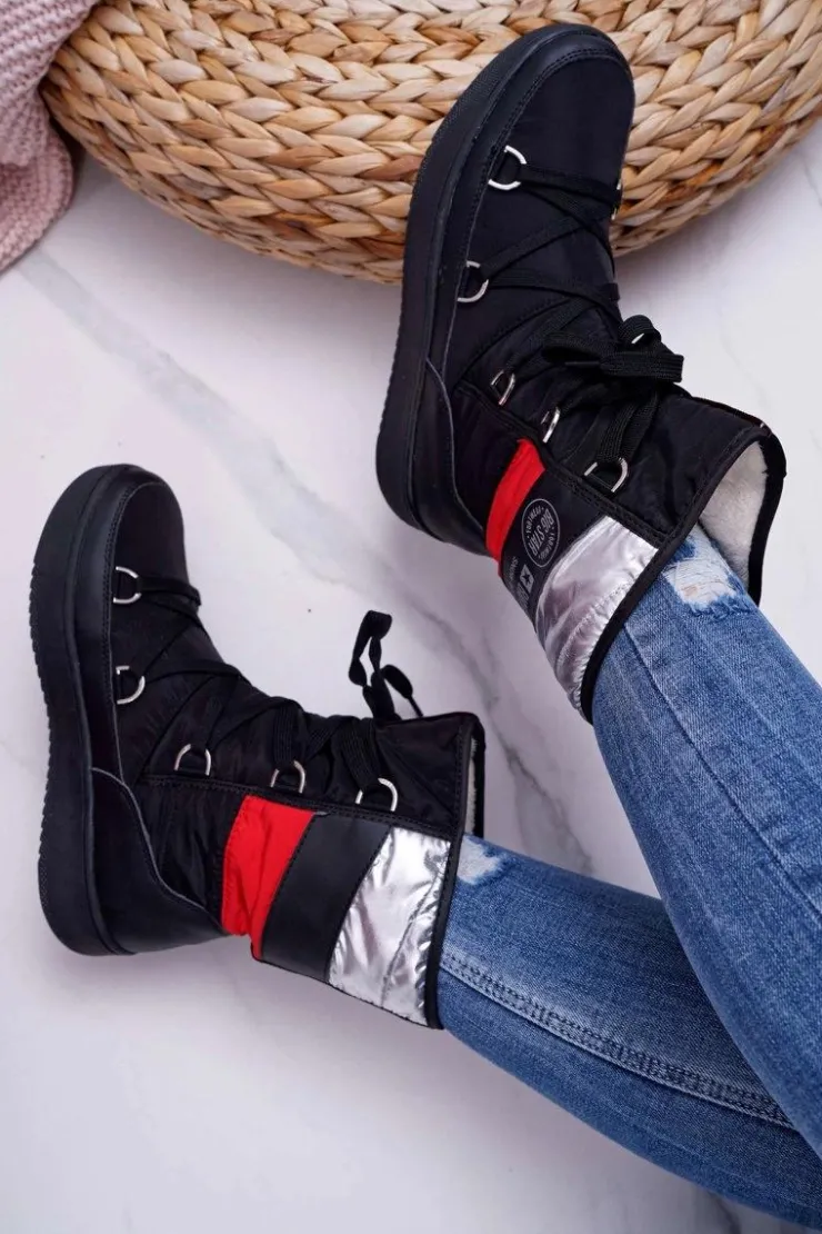 Online Big Star Shoes Damskie Botki Śniegowce Ocieplane Futerkiem Big Star Czarne EE274656