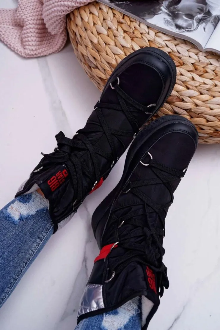 Online Big Star Shoes Damskie Botki Śniegowce Ocieplane Futerkiem Big Star Czarne EE274656