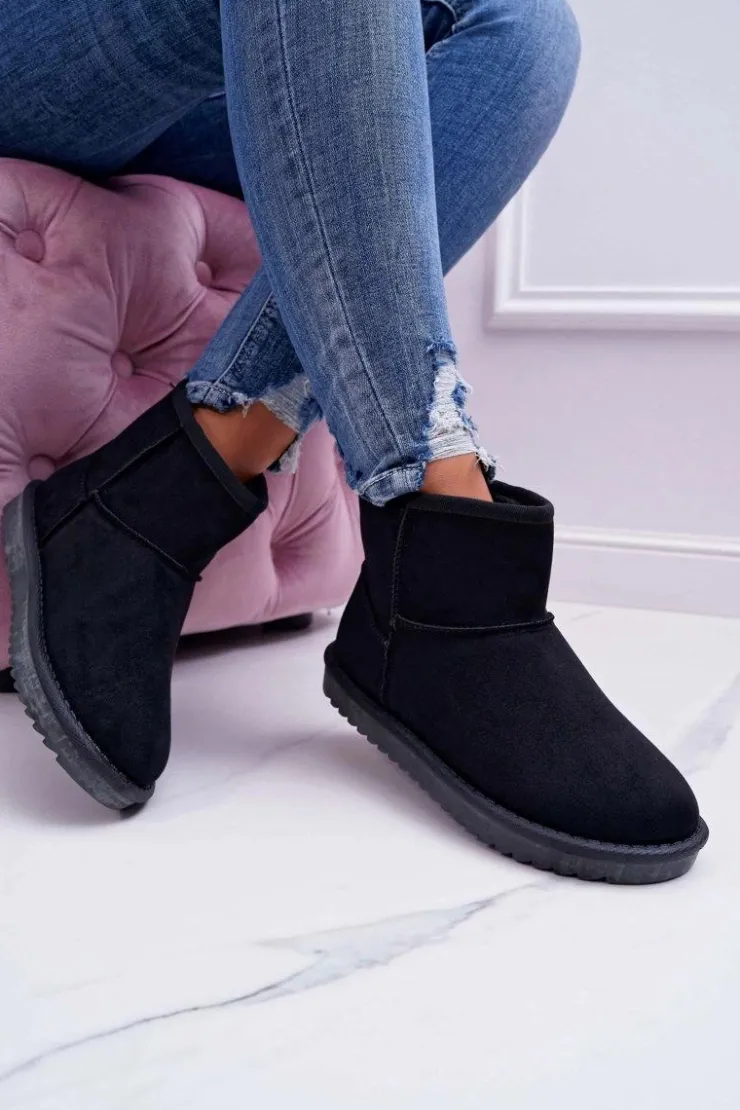 Damskie Boto Damskie Botki Śniegowce Ocieplane Czarne Puffen