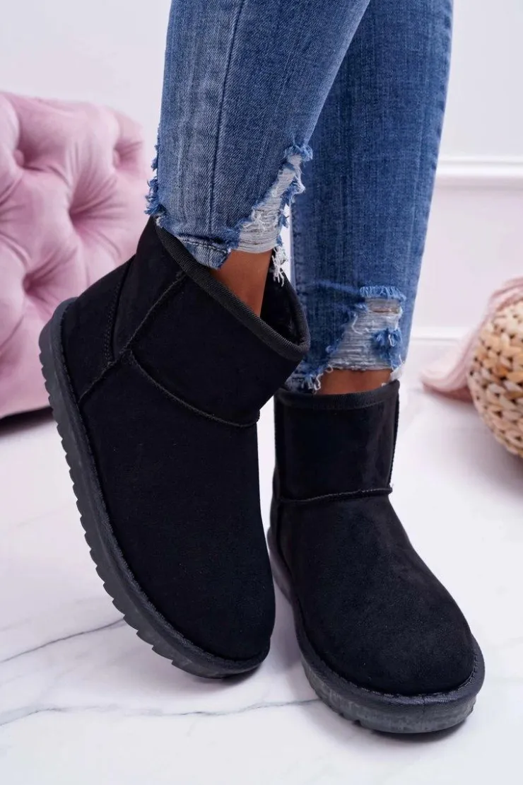 Damskie Boto Damskie Botki Śniegowce Ocieplane Czarne Puffen