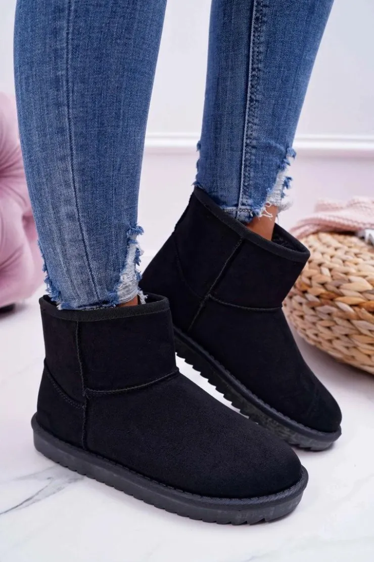 Damskie Boto Damskie Botki Śniegowce Ocieplane Czarne Puffen