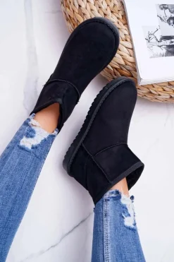 Damskie Boto Damskie Botki Śniegowce Ocieplane Czarne Puffen