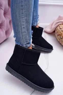 Damskie Boto Damskie Botki Śniegowce Ocieplane Czarne Puffen