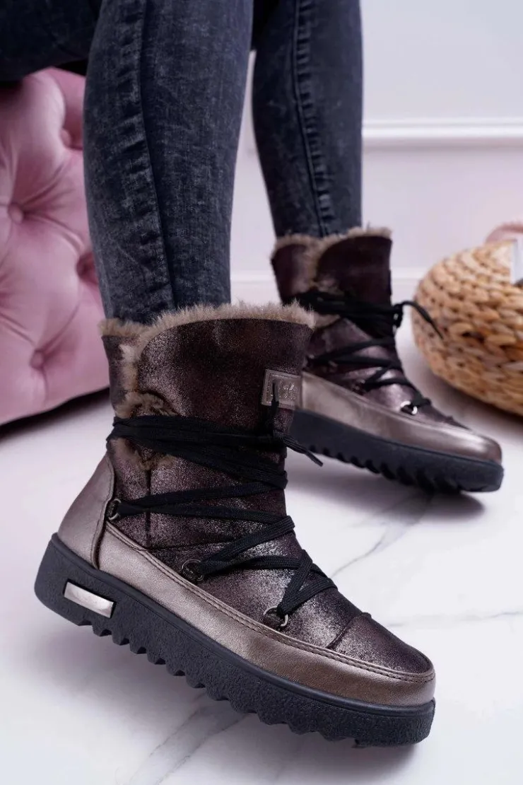 Damskie Buty damskie Vinceza Damskie Botki Śniegowce Ocieplane Futerkiem Ciemnoszare Fereni