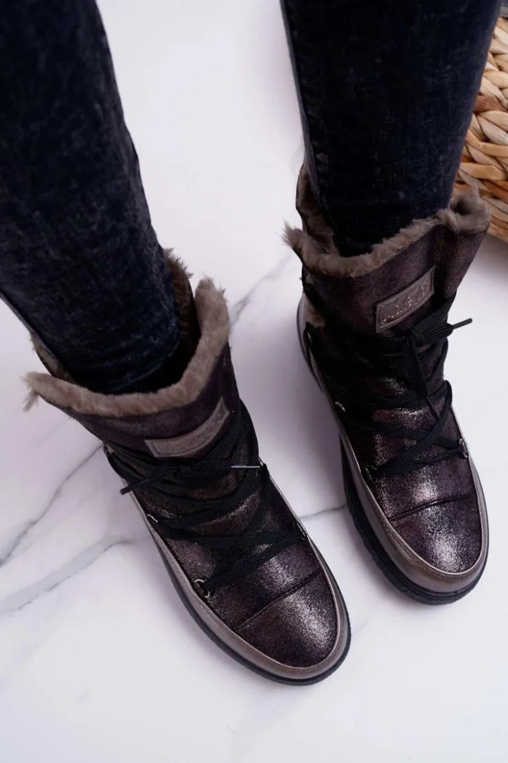 Damskie Buty damskie Vinceza Damskie Botki Śniegowce Ocieplane Futerkiem Ciemnoszare Fereni