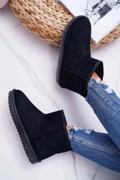 Boto Śniegowce Damskie*Damskie Botki Śniegowce Ocieplane Czarne Borneo