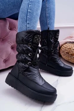 Best Boto Damskie Botki Śniegowce Ocieplane Futerkiem Czarne Honor