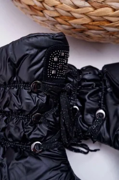 Best Boto Damskie Botki Śniegowce Ocieplane Futerkiem Czarne Honor