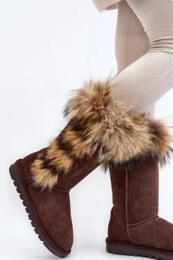 Boto Śniegowce Damskie*Damskie Botki Śniegowce Ocieplane Zamszowe Brązowe Balvin Brązowy