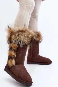 Boto Śniegowce Damskie*Damskie Botki Śniegowce Ocieplane Zamszowe Brązowe Balvin Brązowy