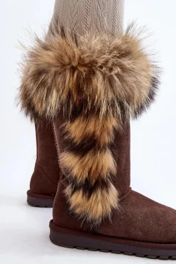 Boto Śniegowce Damskie*Damskie Botki Śniegowce Ocieplane Zamszowe Brązowe Balvin Brązowy