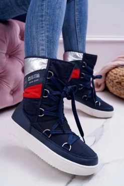 Big Star Shoes Śniegowce Damskie*Damskie Botki Śniegowce Ocieplane Futerkiem Big Star Granatowe EE274657