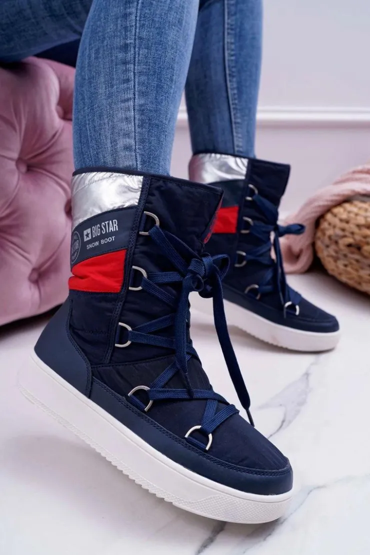 Big Star Shoes Śniegowce Damskie*Damskie Botki Śniegowce Ocieplane Futerkiem Big Star Granatowe EE274657