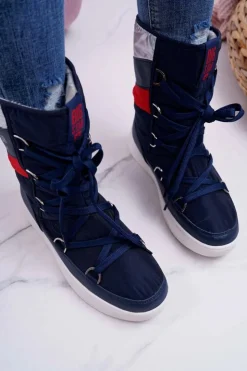 Big Star Shoes Śniegowce Damskie*Damskie Botki Śniegowce Ocieplane Futerkiem Big Star Granatowe EE274657