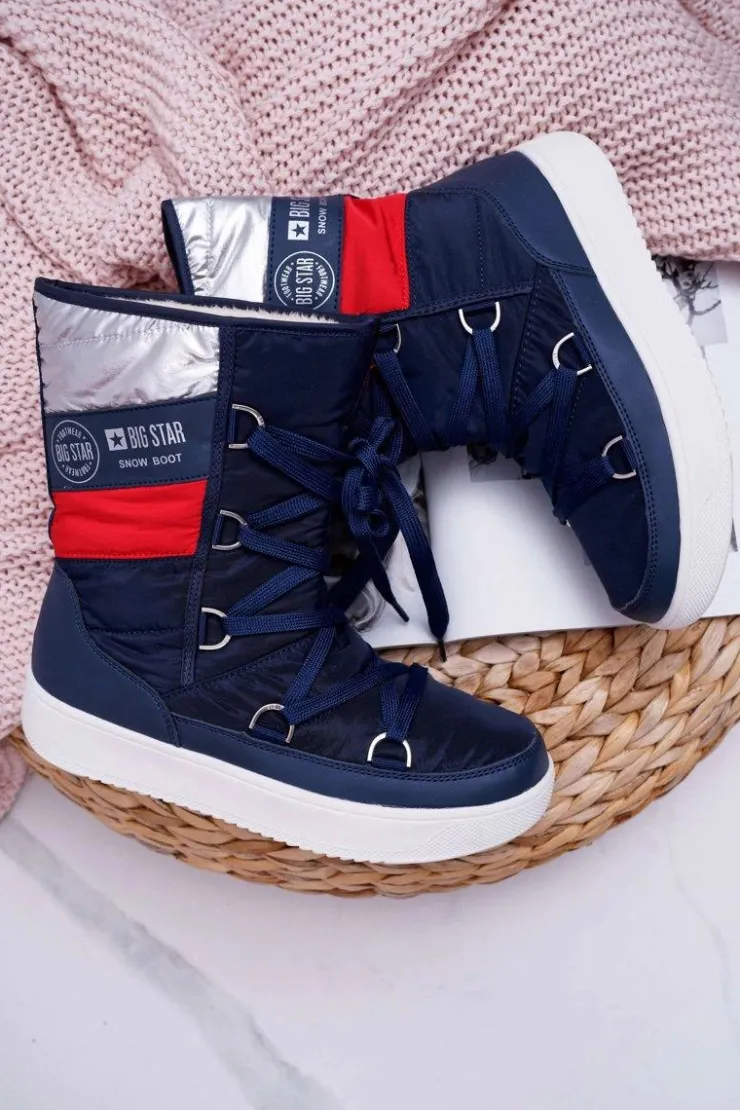 Big Star Shoes Śniegowce Damskie*Damskie Botki Śniegowce Ocieplane Futerkiem Big Star Granatowe EE274657