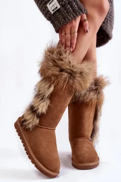 Boto Śniegowce Damskie*Damskie Botki Śniegowce Ocieplane Zamszowe Camel Balvin