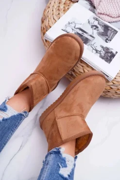 New Boto Damskie Botki Śniegowce Ocieplane Camel Puffen
