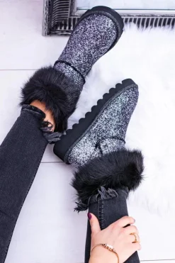 Clearance Boto Damskie Botki Śniegowce Wysokie Z Futerkiem i Brokatem Fourrure