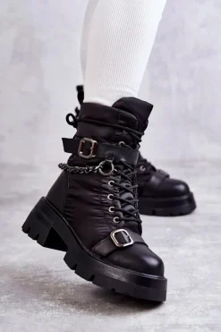 GOE Damskie Botki Śniegowce Z Łańcuchem KK2N4018 Czarne