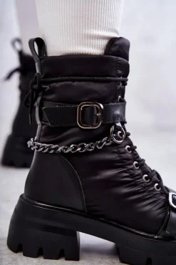 GOE Damskie Botki Śniegowce Z Łańcuchem KK2N4018 Czarne
