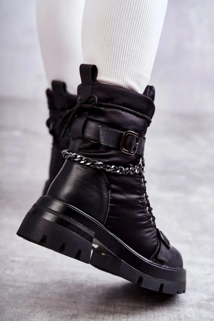 GOE Damskie Botki Śniegowce Z Łańcuchem KK2N4018 Czarne