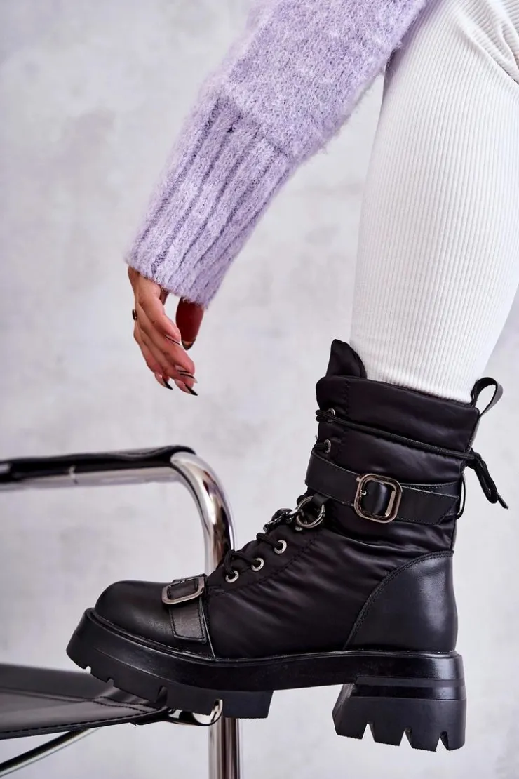 GOE Damskie Botki Śniegowce Z Łańcuchem KK2N4018 Czarne