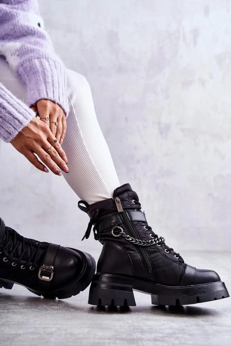 GOE Damskie Botki Śniegowce Z Łańcuchem KK2N4018 Czarne