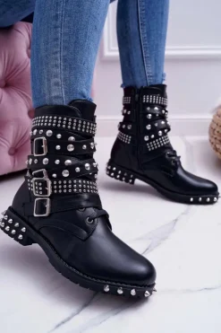Damskie Boto Damskie Botki Nity Kolce Czarne Verona